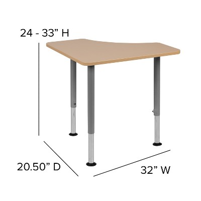 Triangular Gray Chrome Adjustable Student Desk 32"x20.5"