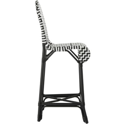 Tilden Black and White Rattan Indoor/Outdoor Bar Stool