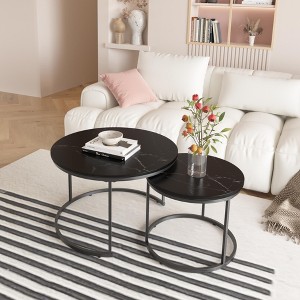 MYINDA 27.6-inch Round End Table, Wooden Marble Patterned Table Top, Sturdy Metal Frame,for Living Room - 1 of 4