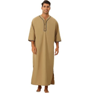 Lars Amadeus Men's Short Sleeves Button Loose Fit Loungewear Gown Nightwear - 1 of 4