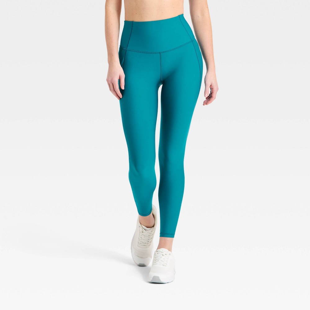 Women's Effortless Support High-Rise Pocketed 7/8 Leggings - All In Motion™ Dark Teal Blue XS