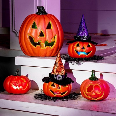 5 Packs Halloween Light up Jack-o’-Lantern Combo Set, Pumpkin Prop with LED Light Halloween Tabletop Decorations Props for Indoor Outdoor Decor