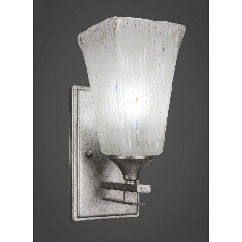 Toltec Lighting Uptowne 1 - Light Sconce in  Aged Silver with 5" Square Frosted Crystal Shade, 1 of 2