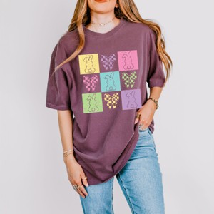 Simply Sage Market Checkered Bunny Outline Coquette Garment Dyed Tee - 1 of 4