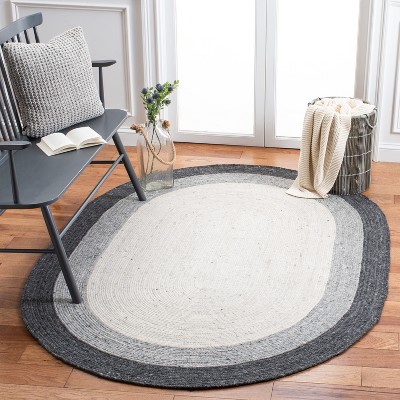 Handmade Grey/Ivory Wool Oval Braided 8' x 10' Area Rug