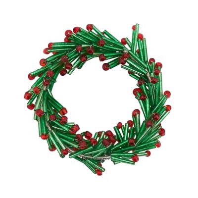 Saro Lifestyle Beaded Wreath Design Napkin Rings (Set of 4), Green