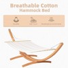 Vynxaria Outdoor Hammock with Stand, Extra Large Heavy Duty Wooden Frame, No Tree Needed, 12.8' Indoor Boho Style Nap Bed, Natural Cotton, White - 2 of 4