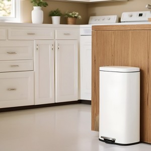 Trash Can with Lid, 8 Gallon Garbage Can, Stainless Steel Small Waste Bin with Step Pedal and Inner Bucket, Soft Close, Kitchen - 1 of 4