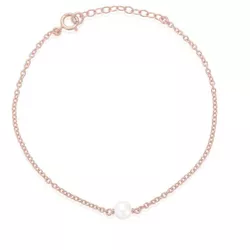 SHINE by Sterling Forever Sterling Silver Station Faux Pearl Chain Bracelet - Rose Gold