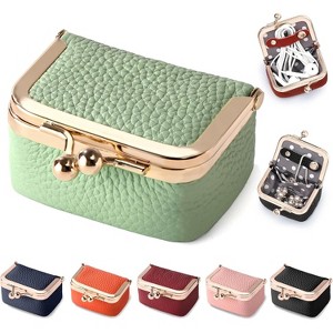 HTUTWOO Mini Jewelry Box, Travel Small Coin Purse Organizer Case, Genuine Leather Tiny Size For Rings Necklaces Earrings Bracelet Storage Box - 1 of 4