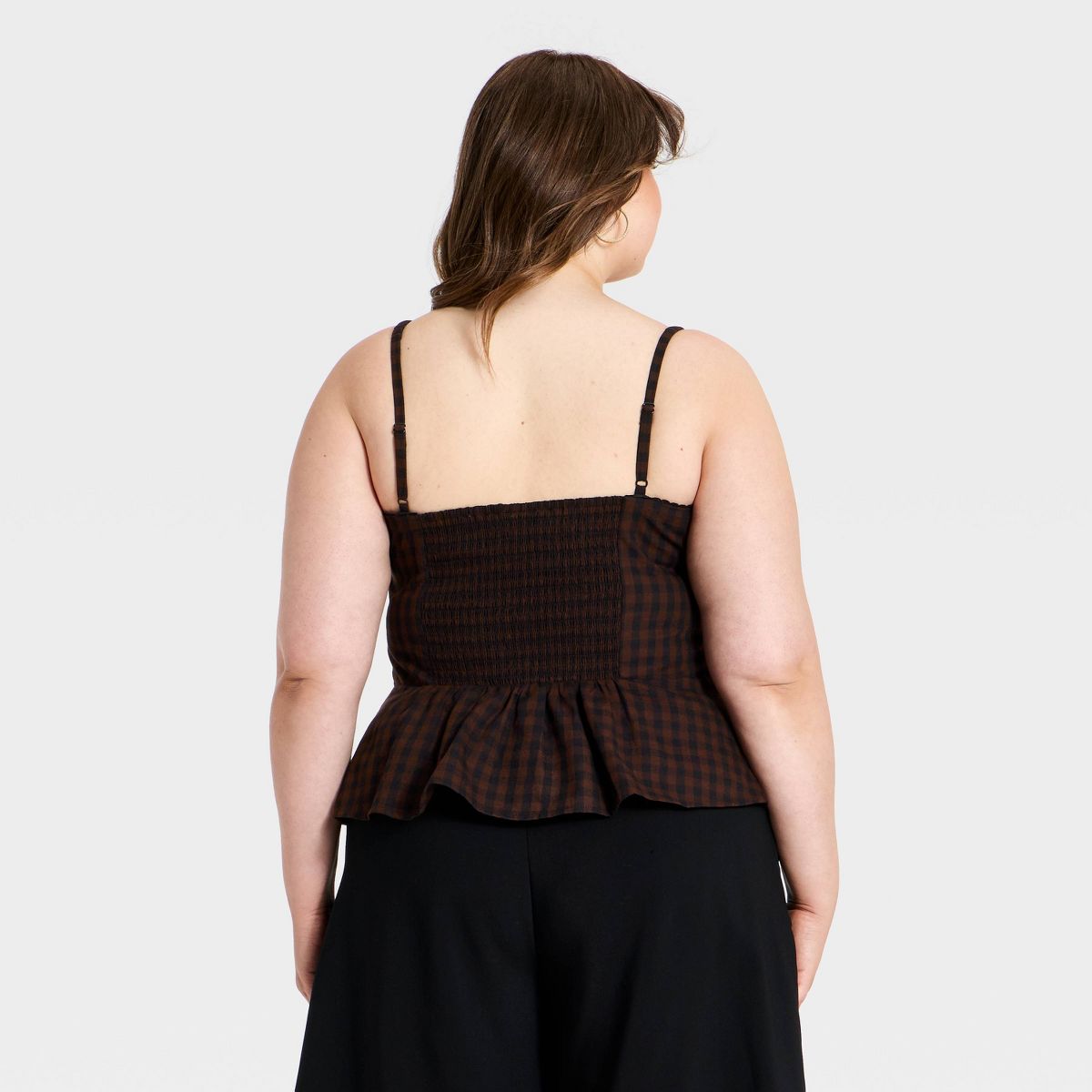 Women's Corset Trim Tank Top - A New Day™ Black/Brown Check - thumbnail 5