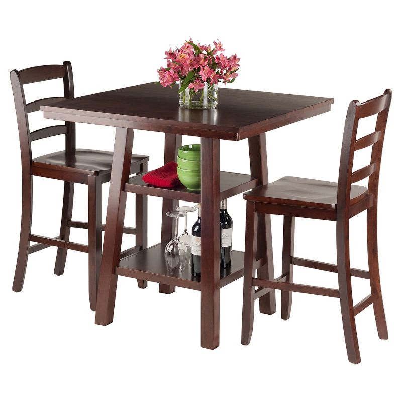 3pc Orlando with 2 Shelves Counter Height Dining Set Wood/Walnut - Winsome, 3 of 6