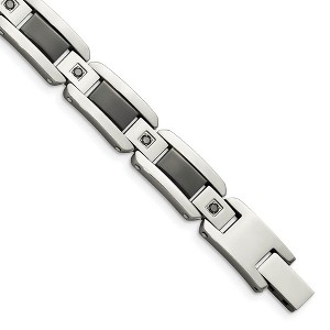 Black Bow Jewelry Men's Stainless Steel and Black Diamond 8.75 Inch Bracelet - 1 of 4