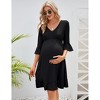 Women's Maternity Fall Casual Smocked 3/4 Long Sleeve Boho Dress V Neck Flowy Ruffle Midi Dress Baby Shower Photoshoot - 2 of 4