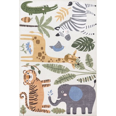 Image of Nuloom Felipa Safari Graphic 4x6 Machine Washable Area Rug for Living Room Bedroom Dining Room Nursery Kitchen, White Multicolor/Multicolor