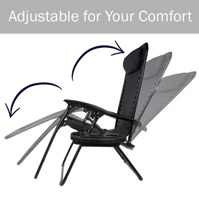 Set of 2 Black Zero Gravity Outdoor Reclining Chairs with Side Tables