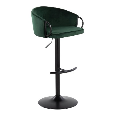 Green Velvet Adjustable Swivel Bar Stools with Metal Frame