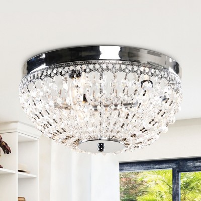 Parrot Uncle 13.8" Modern Silver Crystal Flush Mount Ceiling Light For Entrance Hallways