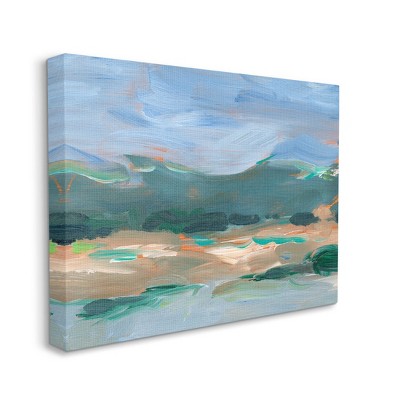 Abstract Coastal Landscape Canvas Art in Blue and Green, 16 x 20 Inches