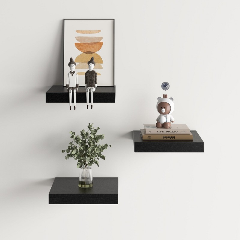 floating wall shelves set of 3 styled with plants books and decor on wall display