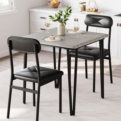 homfan 2-Person Dining Table Set, Modern Square Dining Table With 2 Upholstered Chairs