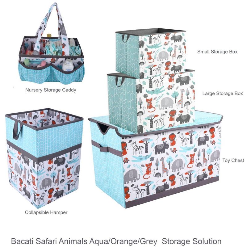 Bacati - Safari Animals Aqua/Orange/Gray Collapsible Laundry Hamper, 5 of 7