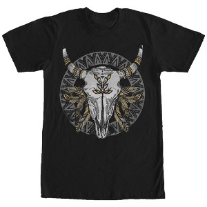 Men's Lost Gods Cow Skull With Feathers T-Shirt - 1 of 4