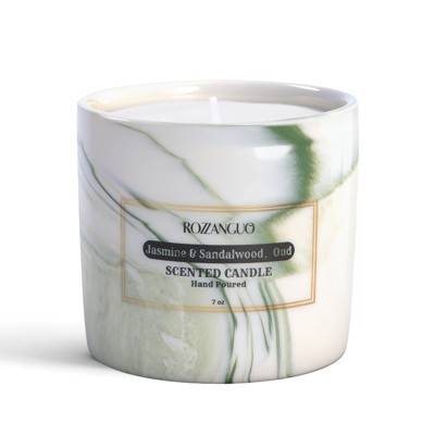 ROZZANGUO Jasmine and Sandalwood Oud Scented Soy and Coconut Wax Blend Single Wick Jar Candle