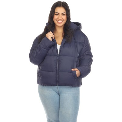 Plus Size Full Front Zip Hooded Bomber Puffer Coat  - White Mark