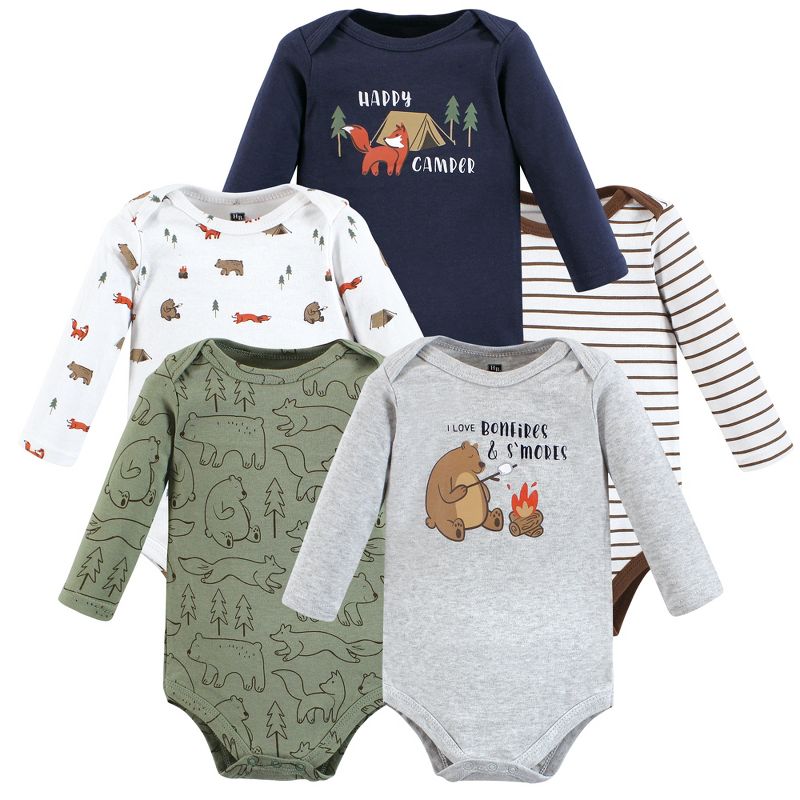 Hudson Baby Infant Boys Cotton Long-Sleeve Bodysuits, Camping Animals, 1 of 8