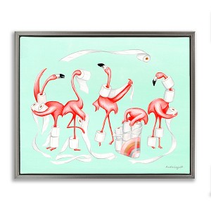 Stupell Industries Silly Flamingos Toilet Paper Rolls Bathroom Illustration Floating Frame Canvas Art, Gray, 31" x 25" - 1 of 4