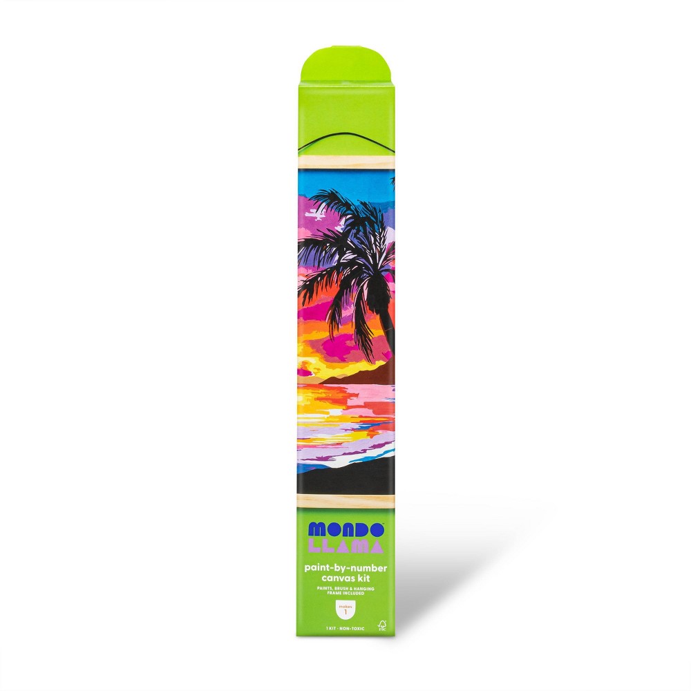 Paint by Number Kit Tropical Beach Scene - Mondo Llama™: Adult DIY Art, Acrylic Paints, Fabric, Brush Included