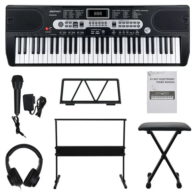 SKONYON 61 Key Digital Electronic Keyboard Piano Set for Beginners with H-Stand, Stool and Microphone, 2 of 9