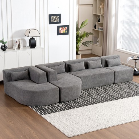 Whisen Modern Upholstered Sofa Free-combined Sofa Couch with 2 Chaise Lounge and 5 Back Pillows - image 1 of 4