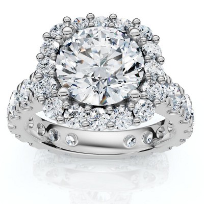 Pompeii3 Certified 3Ct Lab Created Cushion Halo Diamond Engagement Ring 14k Gold/Platinum