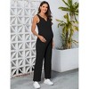 Women's Maternity 2 Piece Outfits Rib Knit V Neck Sleeveless Tank Top and Drawstring Waist Wide Leg Pants Lounge Set - 2 of 4