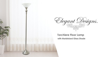 Elegant Rose Gold Torchiere Floor Lamp with Marbleized White Glass