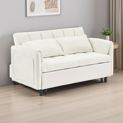 52" Velvet 2-Seater Sofa Bed with 2 Pillows & Metal Feet