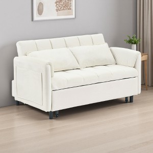 52" Velvet 2-Seater Sofa Bed with 2 Pillows & Metal Feet - 1 of 4