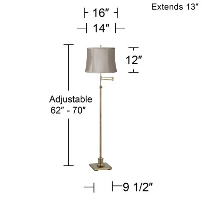 Westbury Antique Brass Swing Arm Floor Lamp with Taupe Gray Shade