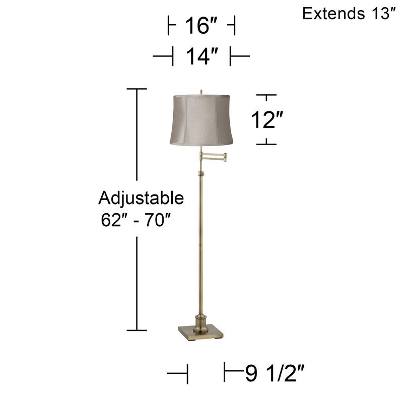 360 Lighting Swing Arm Floor Lamp Adjustable Height 70" Tall Antique Brass Taupe Gray Fabric Drum Shade for Living Room Reading Bedroom, 4 of 5