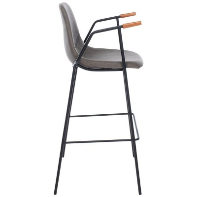 Ash Gray Leather and Metal Mid Century Bar Stool