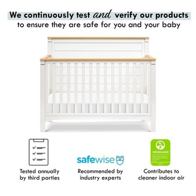 Warm White and Honey 4-in-1 Convertible Crib with Wood Paneling