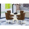 HomeStock 5-Piece Round Buttermilk and Cherry Finish Solid Wood Top Dining Table with 4-Parson Chair with Drop Leaf - 2 of 4