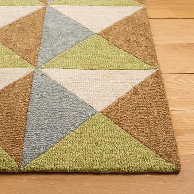 Beige and Green Geometric Wool Hand-Tufted 5' x 8' Rug