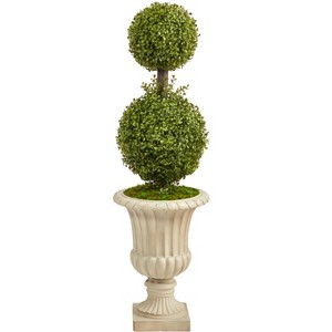 Nearly Natural 4-ft Double Boxwood Topiary Artificial Tree in Sand Finished Urn - 1 of 4