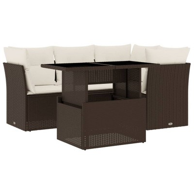 vidaXL 5 Piece Patio Sofa Set with Cushions - Brown and Cream without Storage