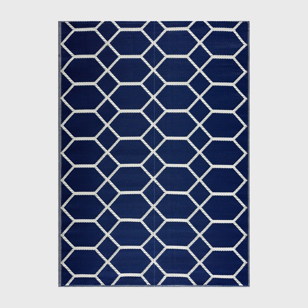 Playa Rug 5'x7' Miami Recycled Plastic: UV & Water-Resistant Geometric Floor Mat for All Ages