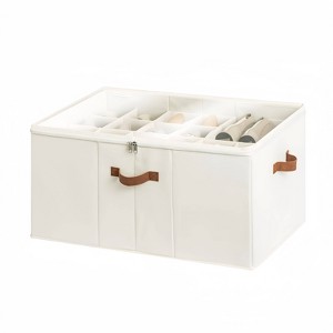 WeThinkStorage Adjustable Fabric Storage Bin with Clear Cover and Dividers Ivory - 1 of 4