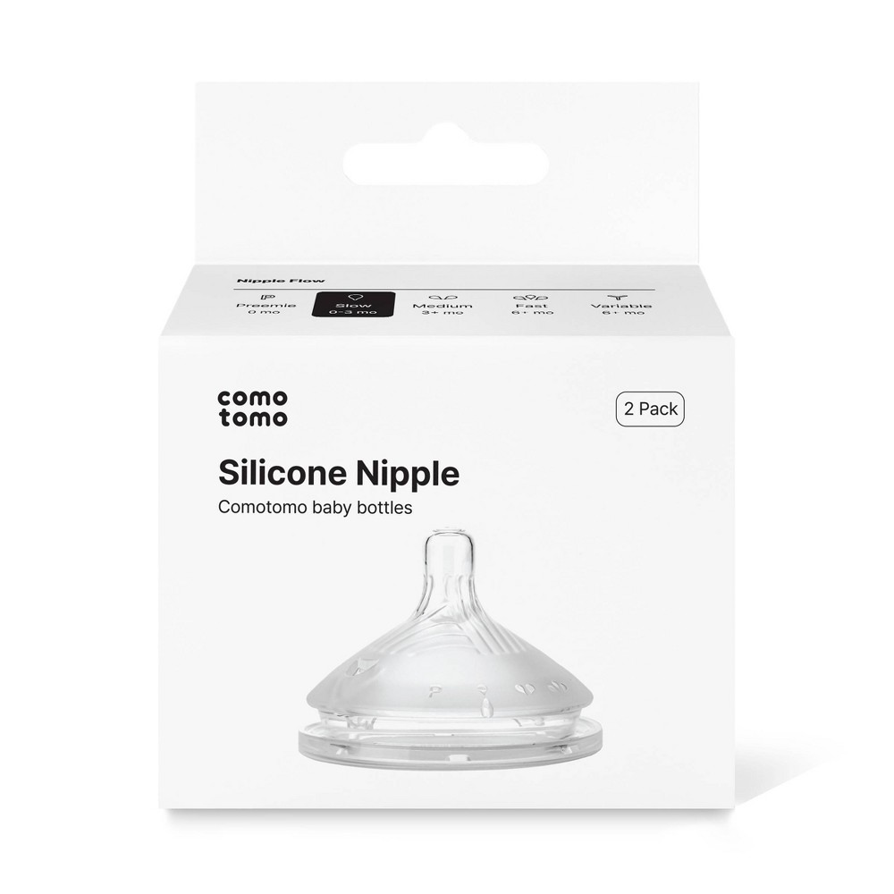 Comotomo Silicone Replacement Bottle Nipples Gen 2 - 2pk - Level 1 - Slow Flow